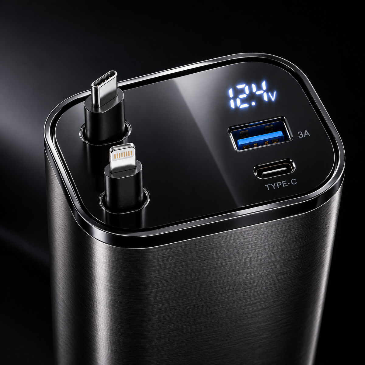 Multi-Port Retractable Car Charger – Fast Charging USB-C & Apple Compatible