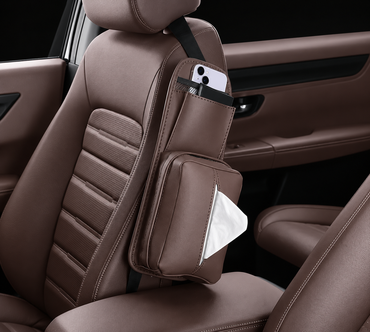 Car Seat-Side Tissue Holder & Storage Organiser