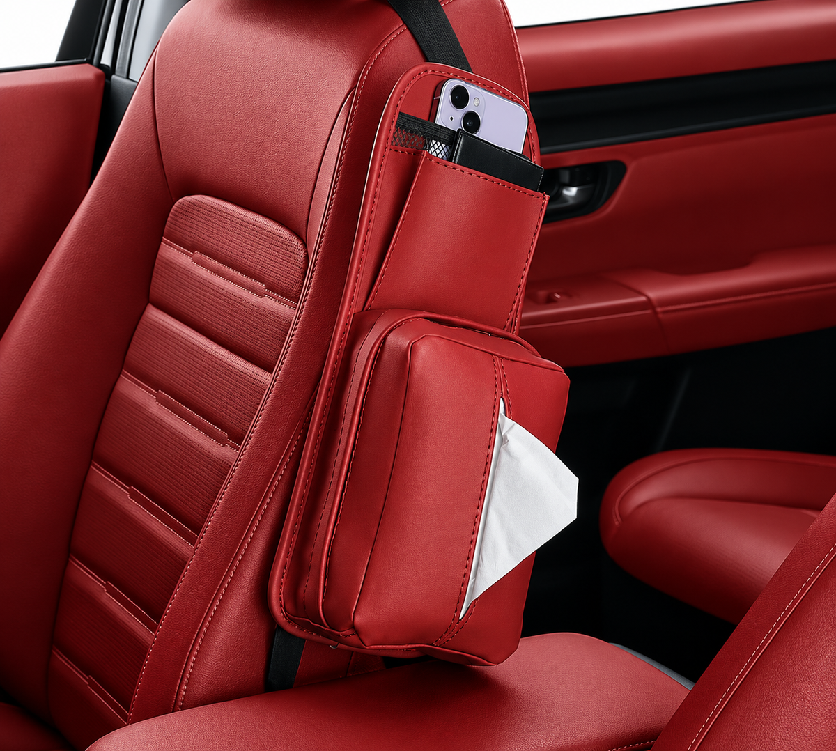Car Seat-Side Tissue Holder & Storage Organiser