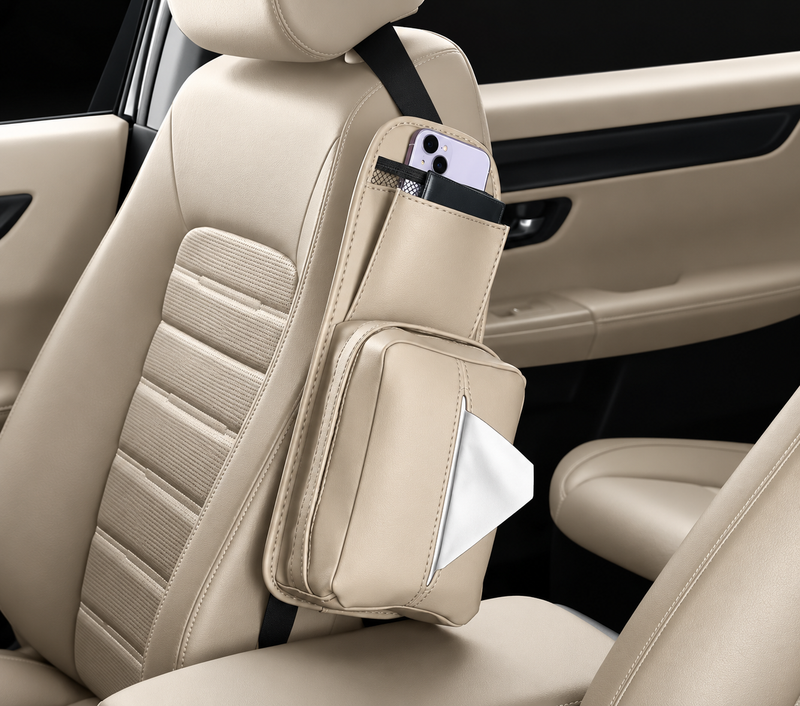 Car Seat-Side Tissue Holder & Storage Organiser
