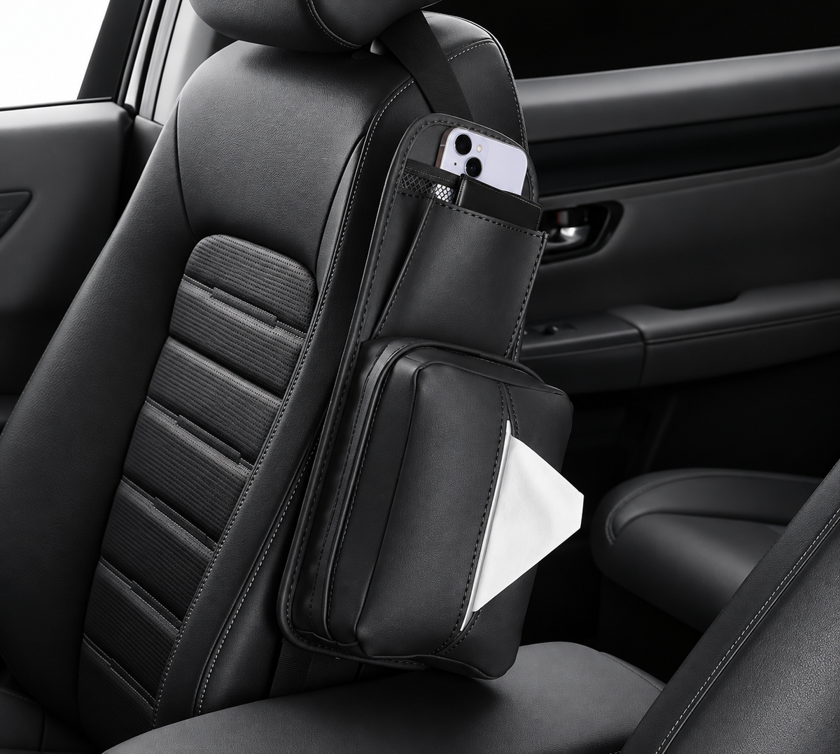 Car Seat-Side Tissue Holder & Storage Organiser