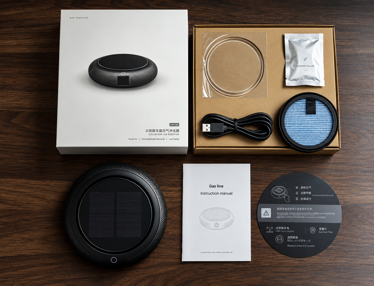 Solar Car Air Purifier with USB Power