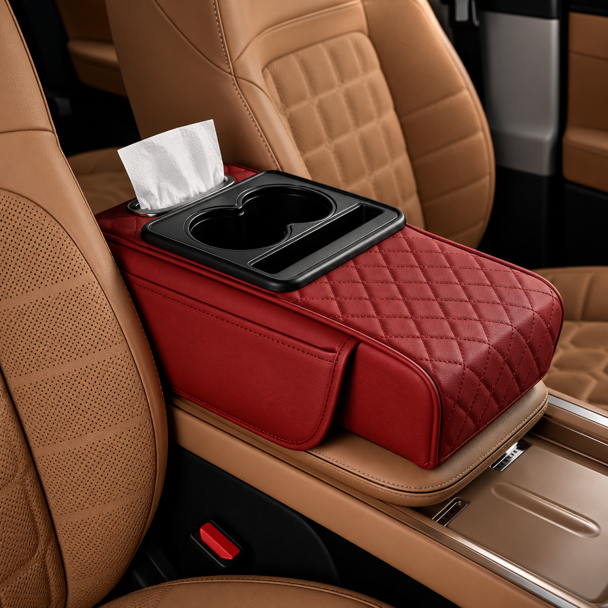 4-in-1 Quilted Car Armrest Cushion & Storage Organiser