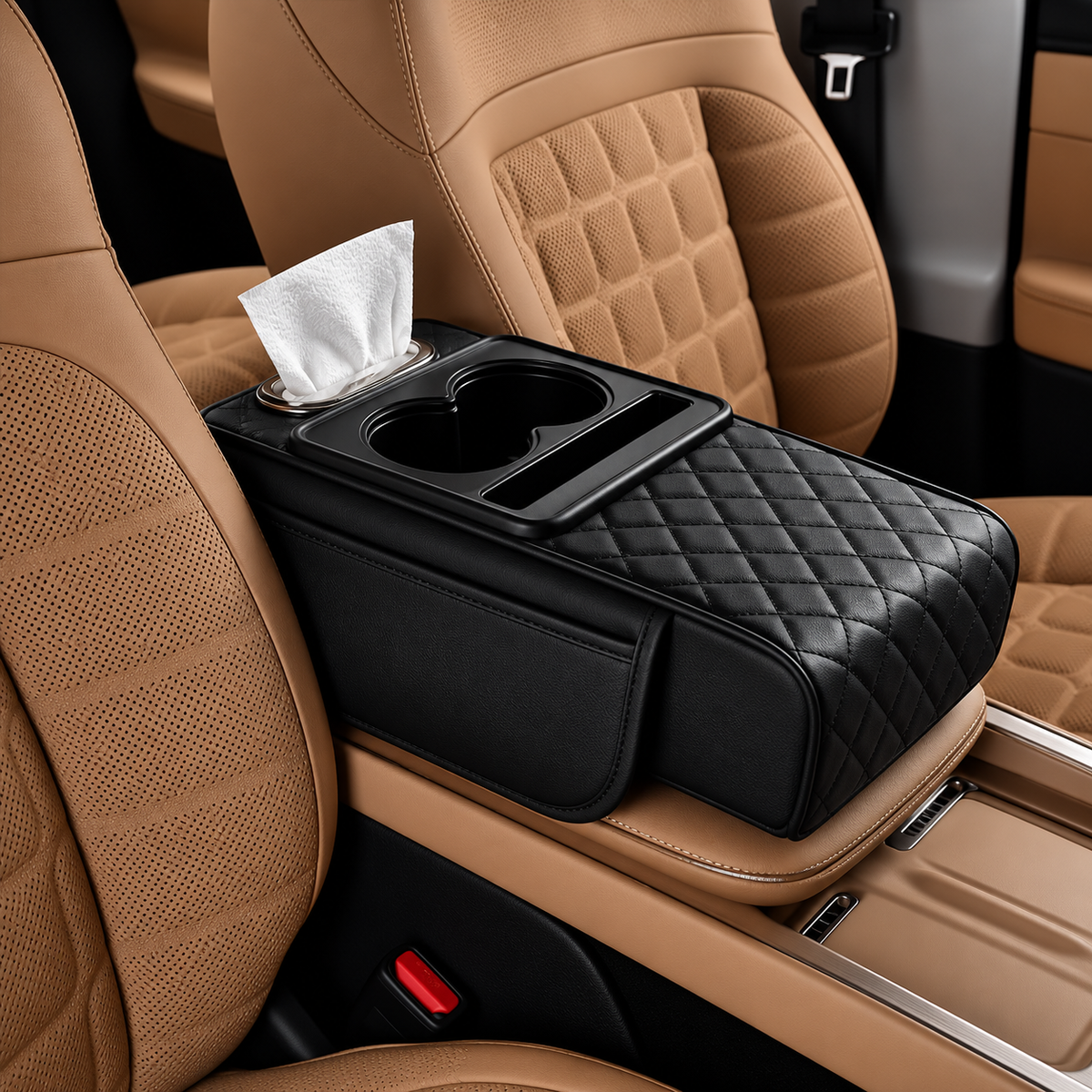 4-in-1 Quilted Car Armrest Cushion & Storage Organiser