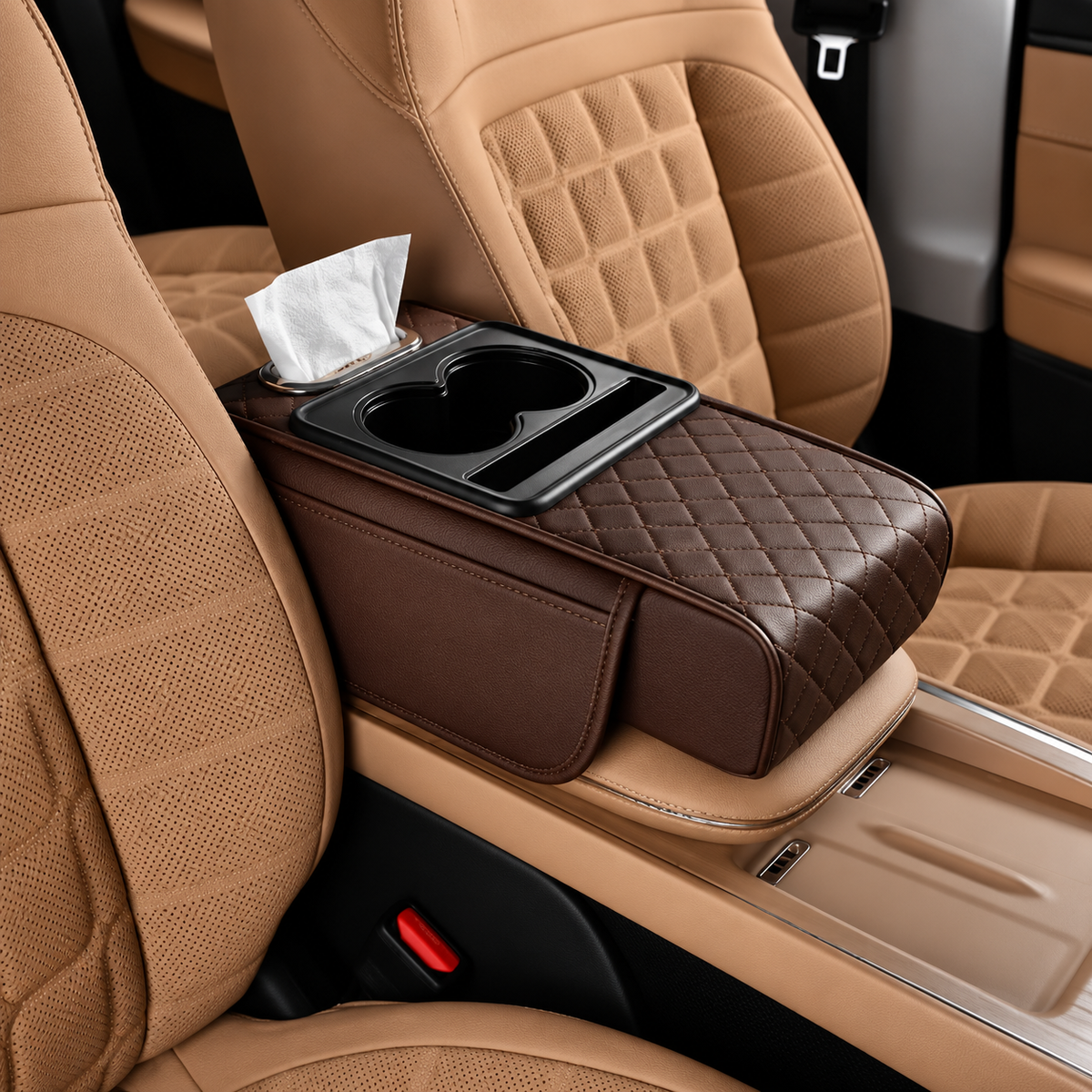 4-in-1 Quilted Car Armrest Cushion & Storage Organiser