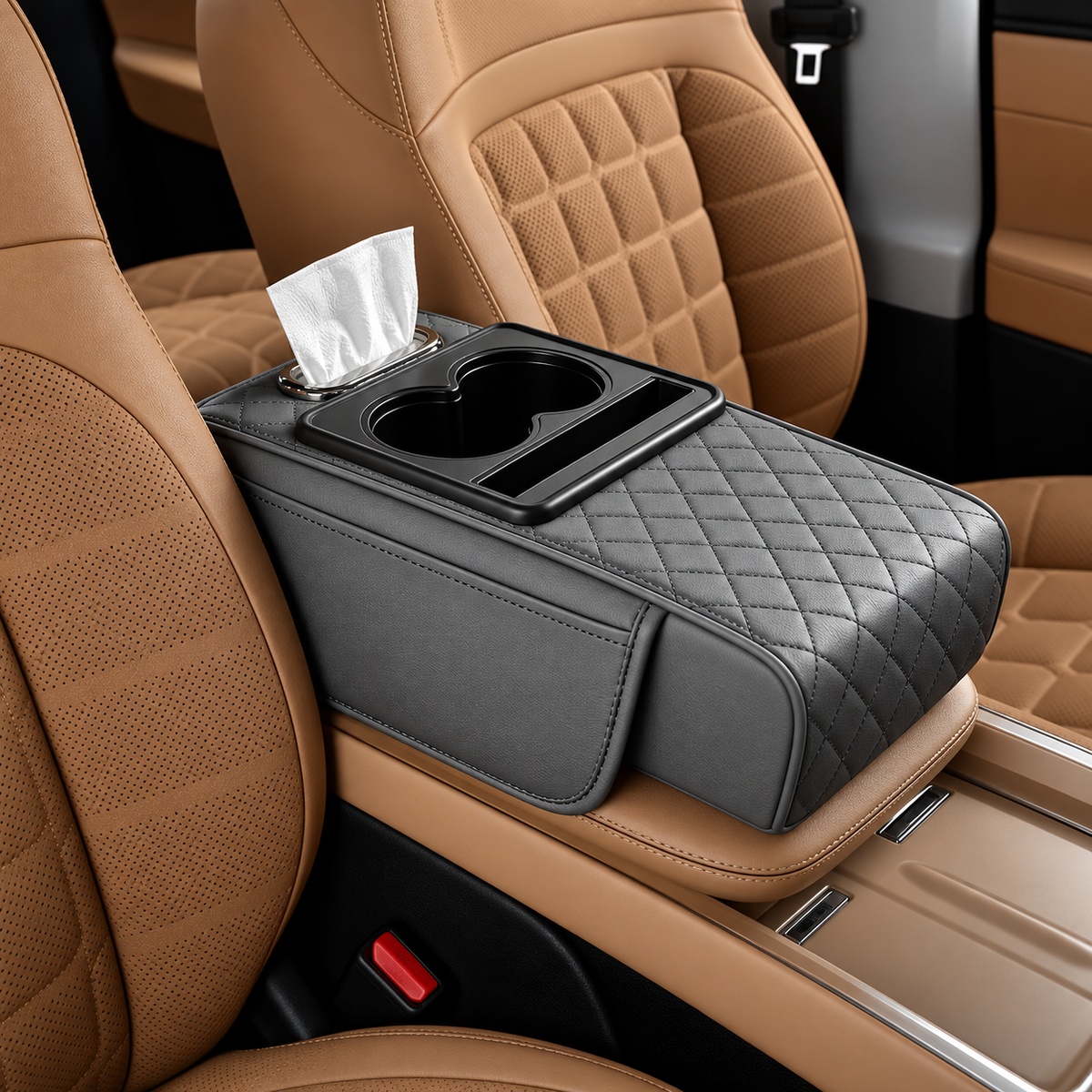 4-in-1 Quilted Car Armrest Cushion & Storage Organiser