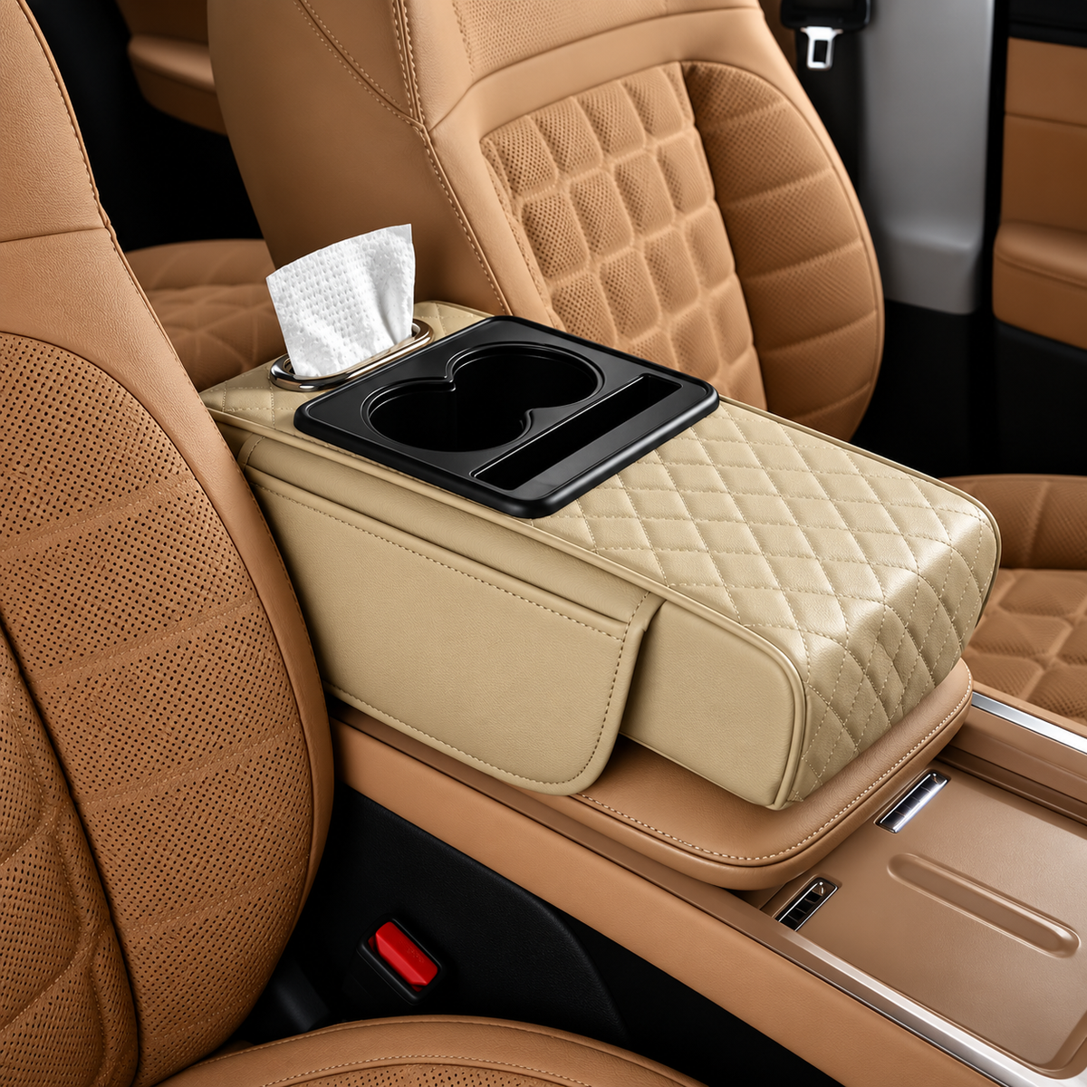 4-in-1 Quilted Car Armrest Cushion & Storage Organiser