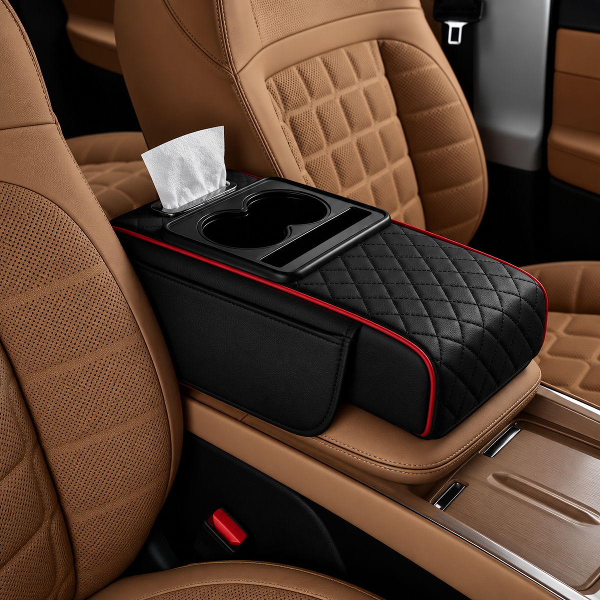4-in-1 Quilted Car Armrest Cushion & Storage Organiser