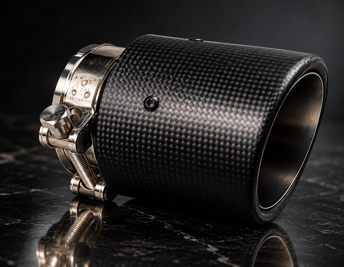 Carbon Fibre Style Exhaust Tip – Gloss & Silver Finish