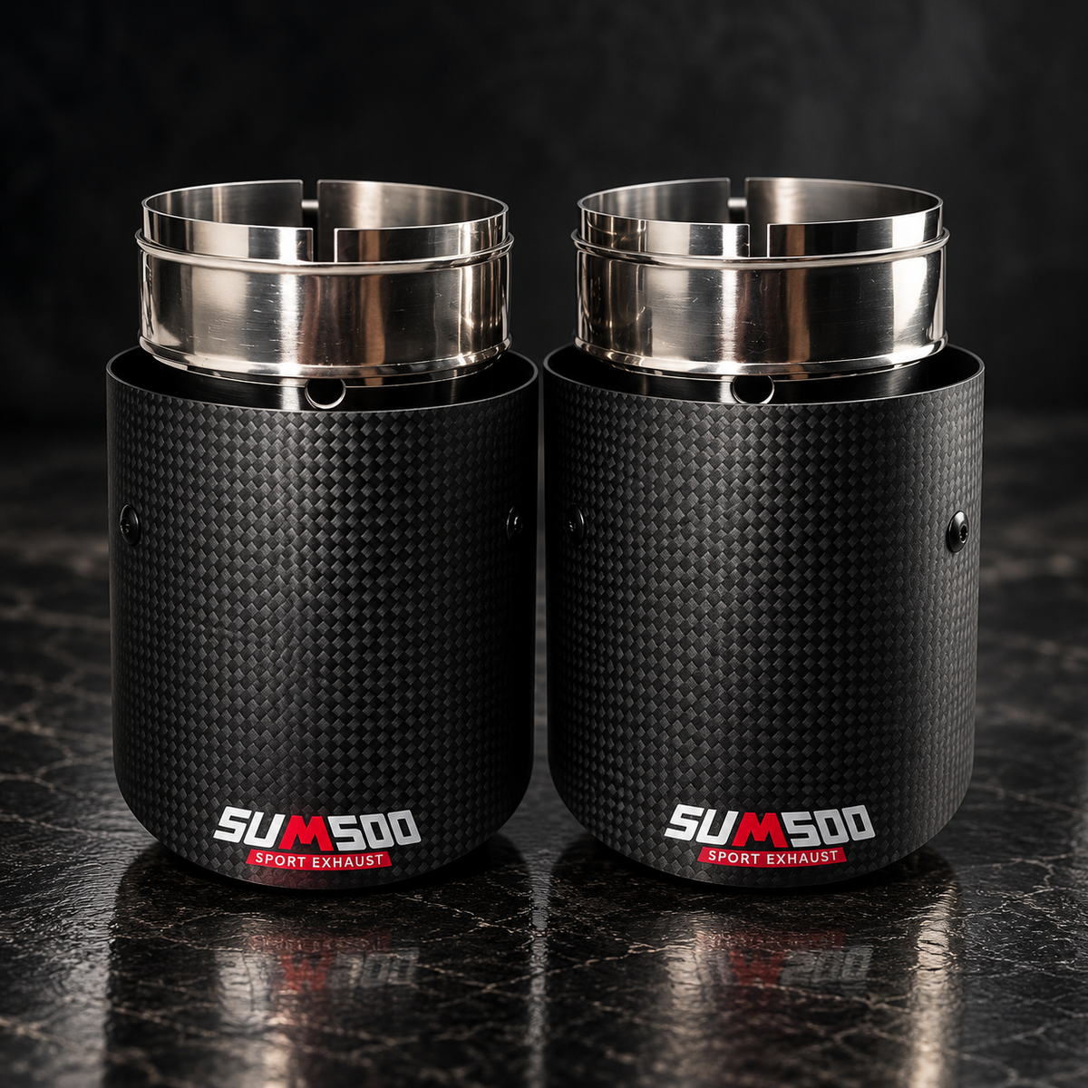 Carbon Fibre Style Exhaust Tip – Gloss & Silver Finish