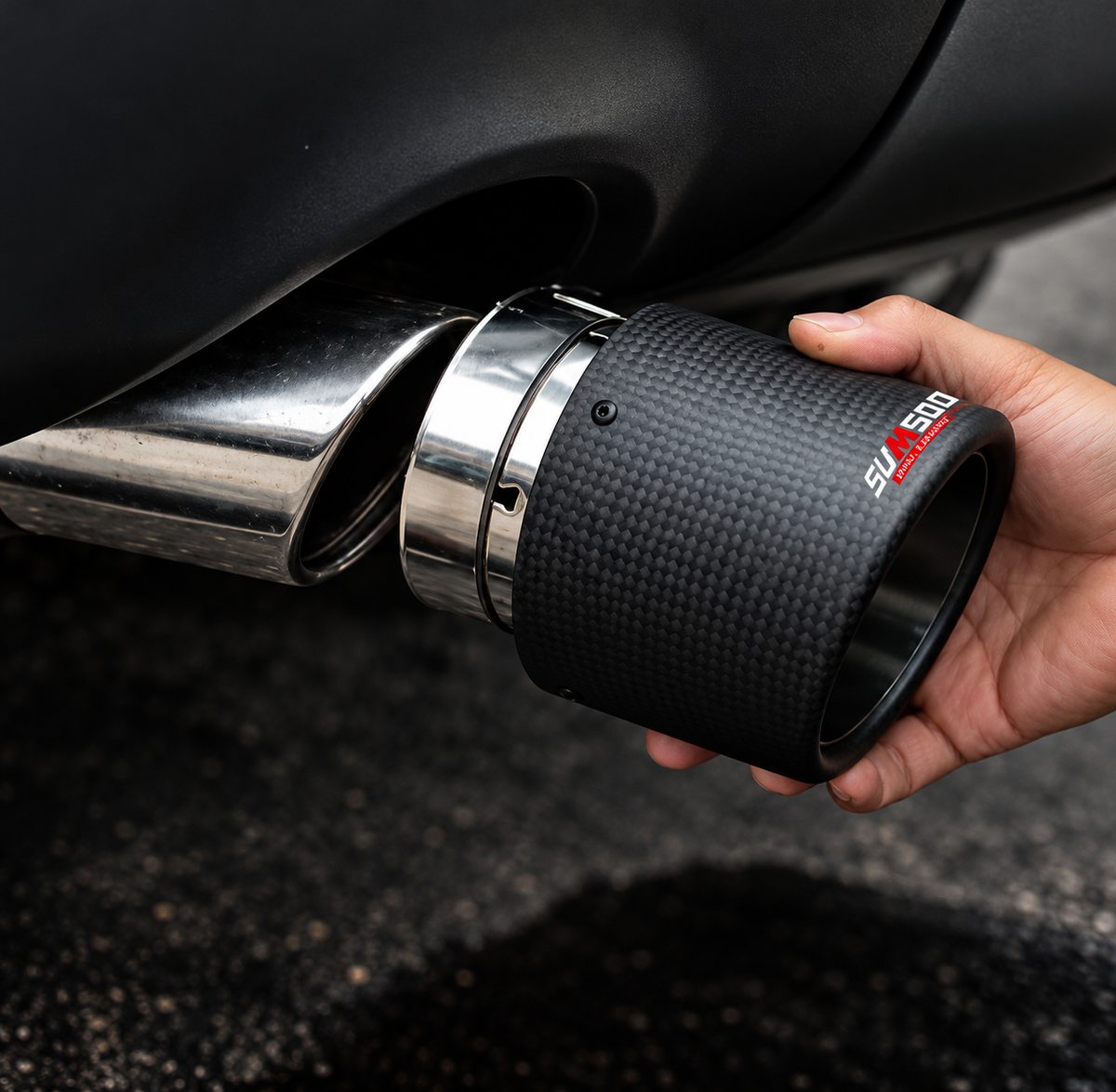 Carbon Fibre Style Exhaust Tip – Gloss & Silver Finish