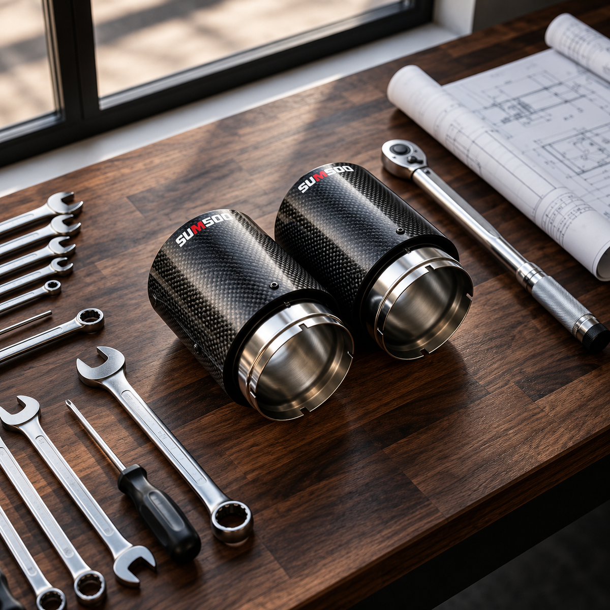 Carbon Fibre Style Exhaust Tip – Gloss & Silver Finish