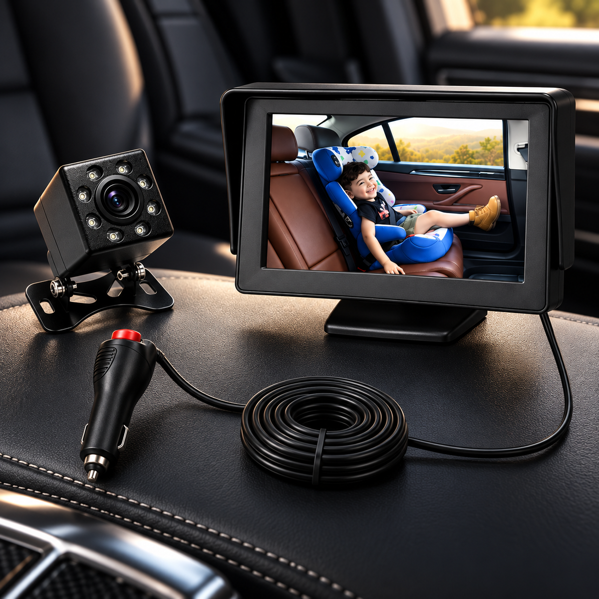 HD Baby Car Camera with Night Vision & Folding Monitor