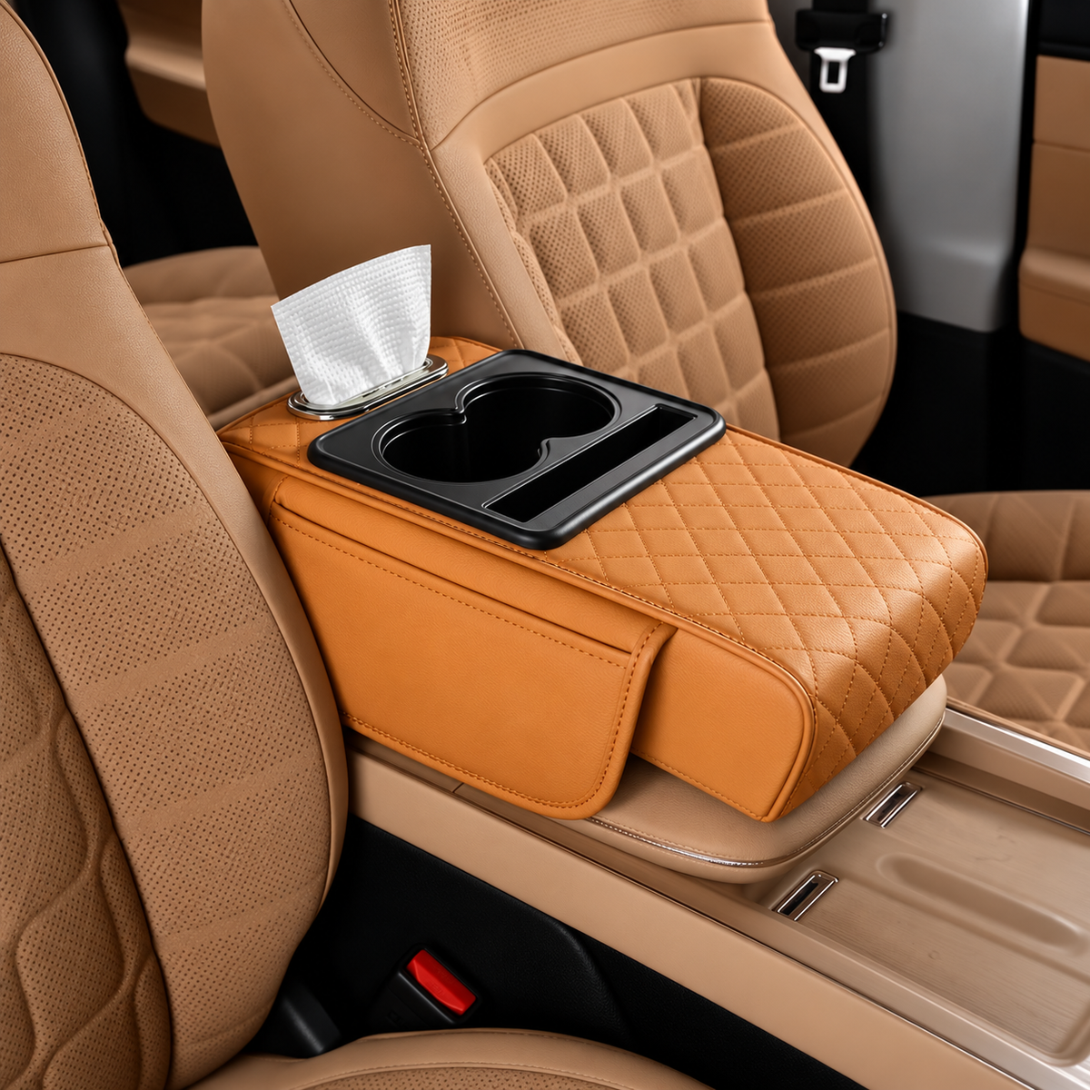 4-in-1 Quilted Car Armrest Cushion & Storage Organiser